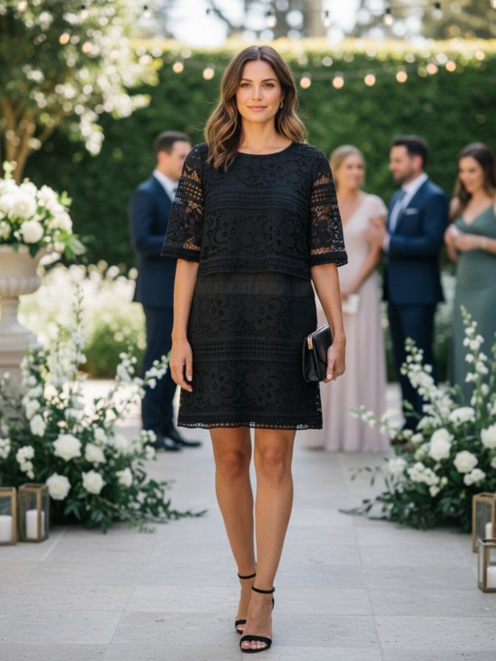 Sea New York Black Guipure Floral Lace Mini Dress, Size 4